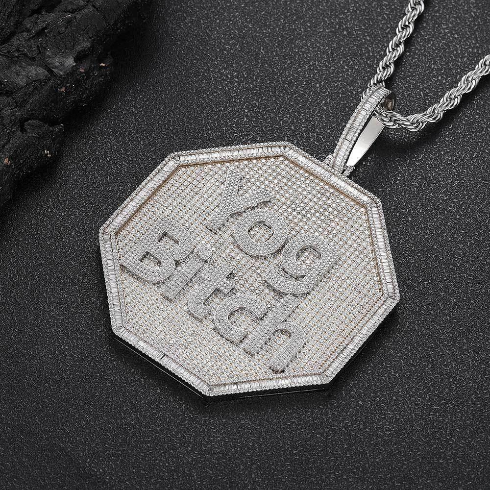 Octagon-Shaped Letter Pendant Necklace with Zircon Stones and Detailing for Men | Caratix Jewelry - CaratixJewelry